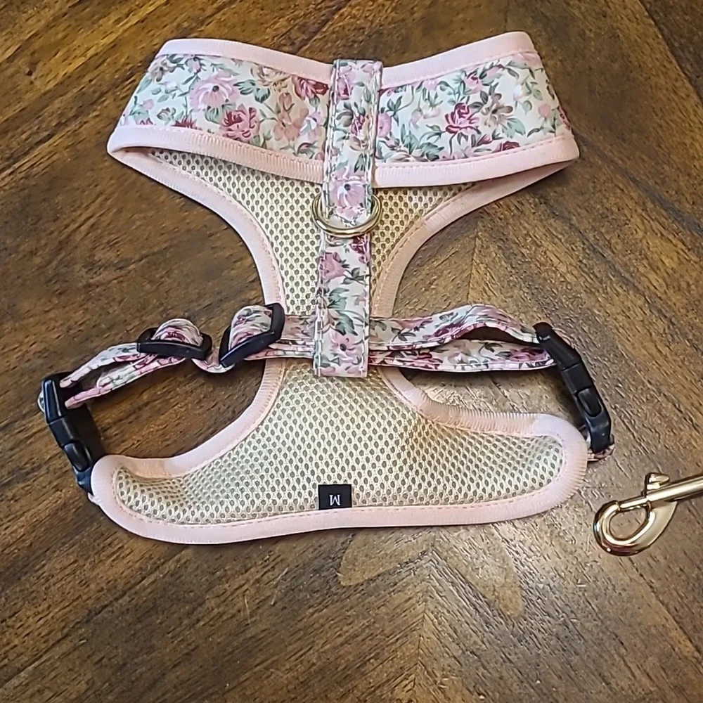 Floral Dog Harness Collar and Leash Set